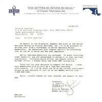 Letter from Better Business Bureau (BBB)