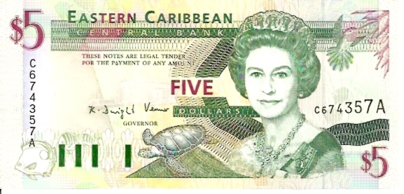 Issued by Central Bank  5 Dollars  No Issue Date  A   At the end