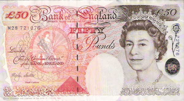 Akaworldbanknotes Currencies Front Image Bank Of England 50 Pound 1993 1996 Nd Issue Dimensions 200 X 100