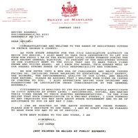 Welcome letter from PG County Senator